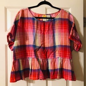 Cute Peplum Plaid Linen Top
